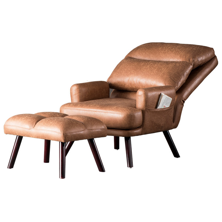 Faux leather lounge discount chair with ottoman